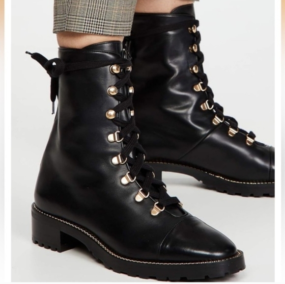 Stuart Weitzman Shoes - Stuart Weitzman Black Combat Boots with Gold Accents